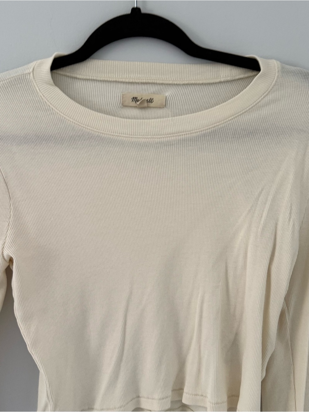 Madewell Women’s Cream Cropped Ribbed Long Sleeve Tee